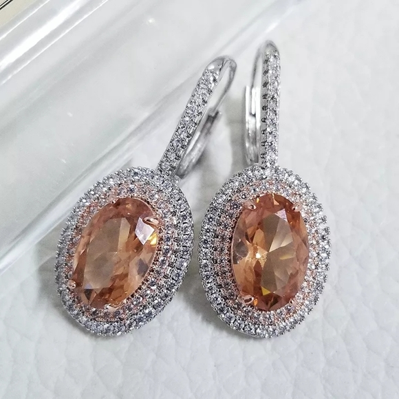 Soo Chic Silver Amber Diamond Earrings - Picture 2 of 2